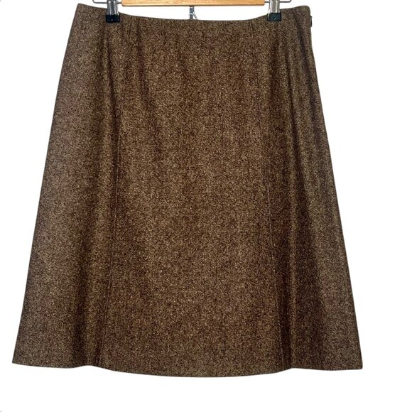 Brown Tweed Academia Skirt Wool Teacher Professional Office Cottage 10 Petite - Picture 1 of 7